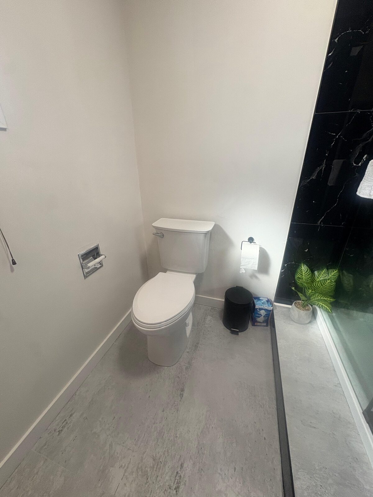 Newly installed toilet in a renovated bathroom